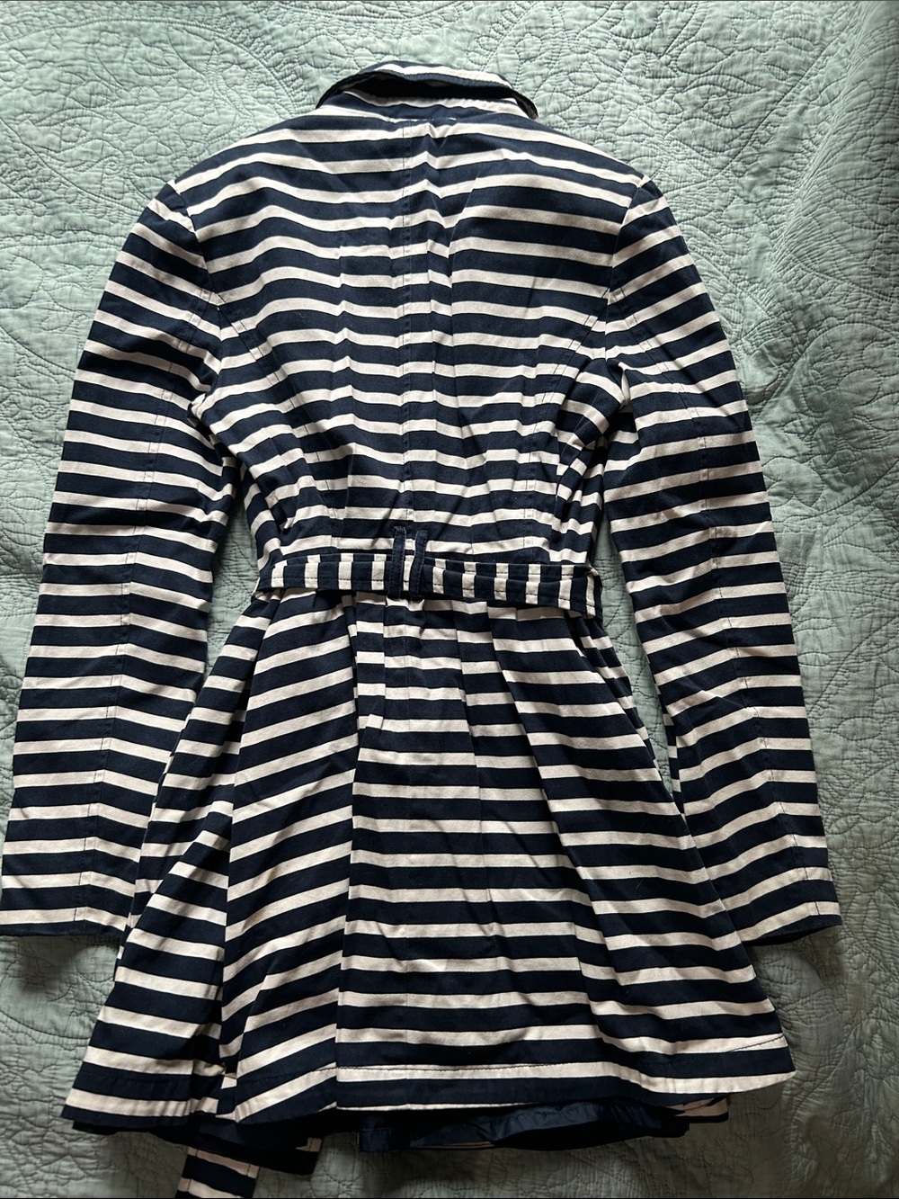Express Navy & White Striped Trench Coat S View 3